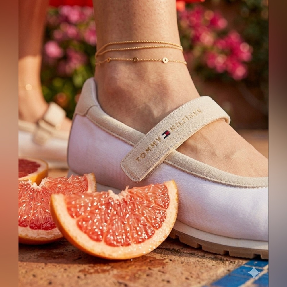 Tommy Hilfiger Cream Mary Jane Flat with Hook Strap